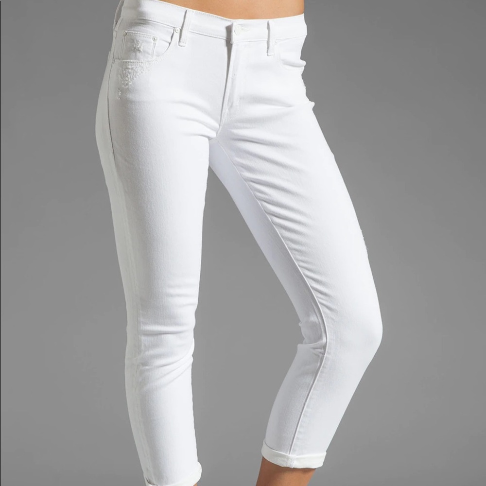 MOTHER Skinny Not Skinny Broken Mirror White Jeans